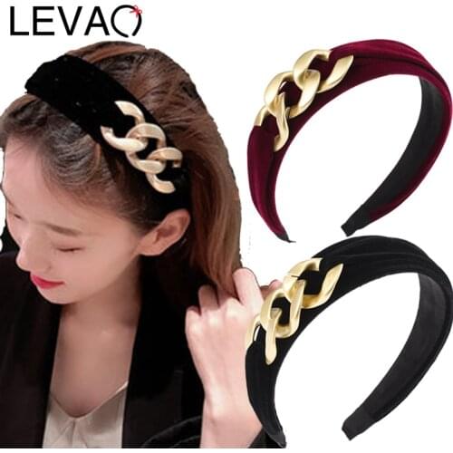 LEVAO New Velet Hairband Wide Chain Headband Women Fashion Gold Chain Headwear Winter Hair Accessories Lady Party