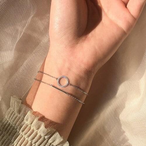 Simple 925 sterling silver Double Layer Circle Geometric Shiny Cubic Zircon Bracelets & Bangles for Women Jewelry Gift