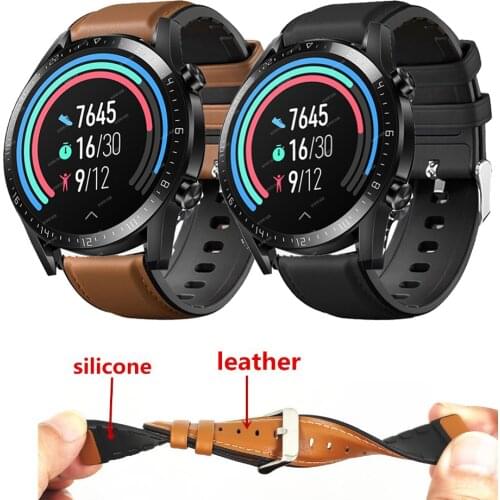 Leather Silicone Strap For Huawei Watch GT 2 46mm/2e/Honor Magic 2 Bracelet Band 22mm Replacement Wristband For Huawei GT 2 Pro