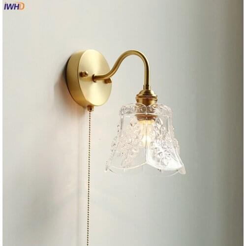 IWHD Modern Glass LED Bathroom Mirror Light Pull Chain Switch Bedroom Home Lighting Nordic Copper Wall Lamp Sconce Luminaria