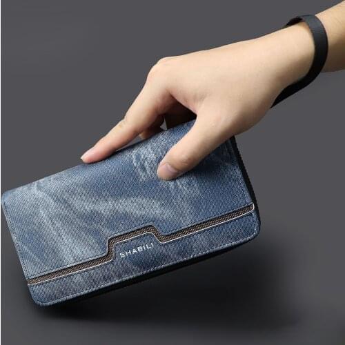 Fashion PU Leather Mens Long Zipper Wallet New Canvas Pattern Card Package Business Casual Youth Clutch