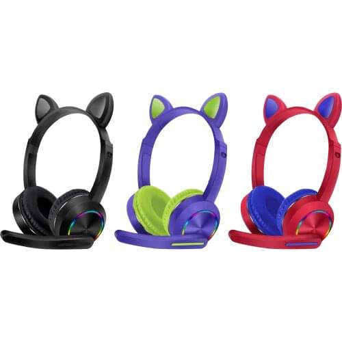 LED Cat Ear Bluetooth Headsets Wireless w/Mic Headphones For Kids Girls Boys