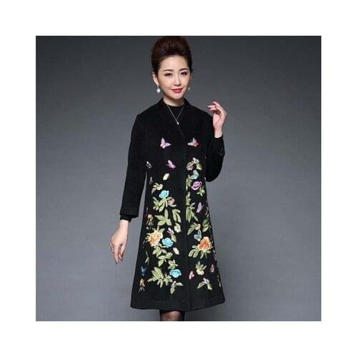 Plus size L-5XL 2018 Spring Wool blends Trench coat women outerwear womens trenches mother cloth Flower coat trenches