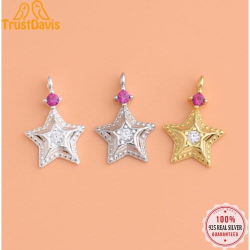 TrustDavis Real 925 Sterling Silver Fashion Star Shiny CZ Charm Pendant Handmade DIY Accessories Fine Jewelry Wholesale HY222