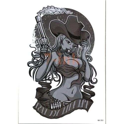 Waterproof Temporary Tattoo large Western Cowgril with gun 'i'll kill you 'water Transfer Fake Tattoo Flash tatto for women men