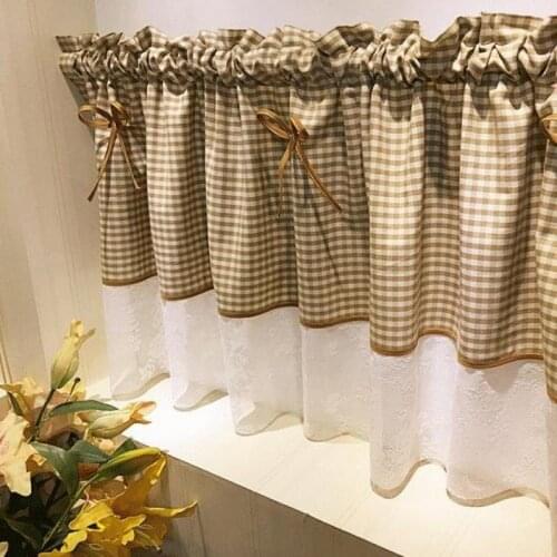 Customized Door Short Curtain Lace Coffee Plaid Kitchen Bathroom Window Curtains