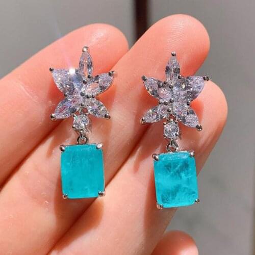 100% Solid Silver Created Moissanite Paraiba Tourmaline Gemstone Drop Dangle Earrings For Women Ear Fine Jewelry