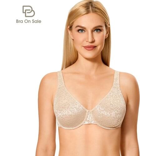 Womens Full Coverage Seamless Mesh Bra Plus Size Unlined Underwire Floral Jacquard