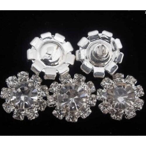 10 Pcs High Quality Bling Bling Flower Rhinestone Clear Crystal Button with Shank Free Shipment