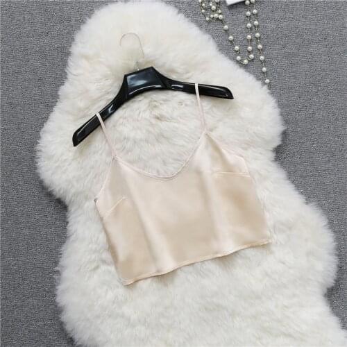 19mm silk satin camisole, white beige black solid color pure silk 40cm length crop top, sexy cool mulberry summer base halter
