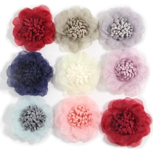 60Pcs 4.5cm 1.8" Chiffon Fabric Flowers for Baby Girls Hair Accessories Hair Flower Bouquet For Women Headbands