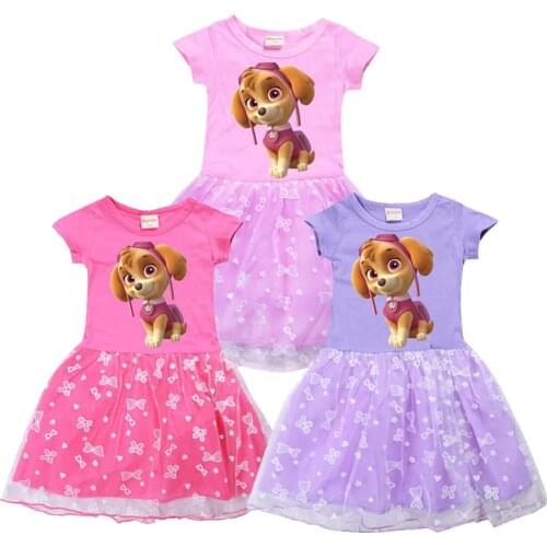 Paw Patrol Clothing Girls Dresses Kids Summer Cotton Tops Skye Chase Figures Party Mesh Skirt Lace Dress For Children 2 to 10Yrs