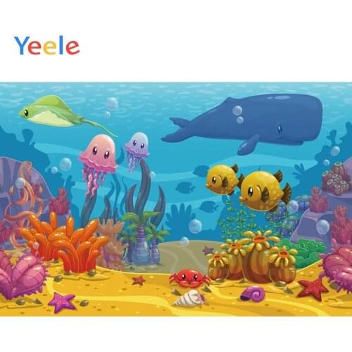Yeele Cartoon Ocean Animal Photography Backgrounds Shark Fish Seabed Baby Birthday Party Photographic Backdrops For Photo Studio
