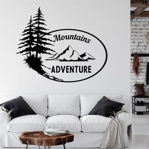 Mountains Adventure Quotes Wall Decal, Adventure Car Window Vinyl Sticker Trees Decal Living Room Wall Decoration 2194