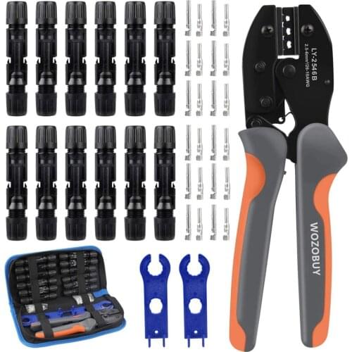 Solar Crimping Tool for MC4 / MC3 Cable Connector, with 12pcs Male Female Solar Connector Tool Kit for 2.5/4/6mm² Solar PV Wire
