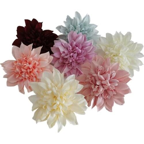 10pcs Simulation Dahlia Flower Wedding Road Guide Decoration Flower Head Woolen Cloth Chrysanthemum Hat Wreath with Flowers