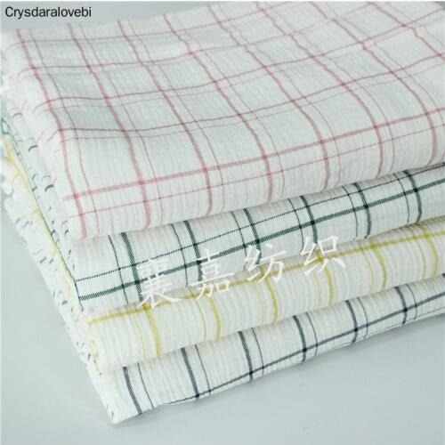 Plaid Cotton Crepe Seersucker Double Gauze Childrens Fabric Texture Cotton Fabric, Make Shirt, Dress, Underwear, Cloth