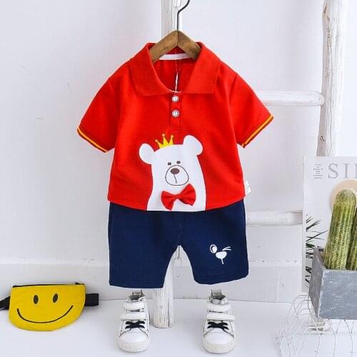 Toddler Infant Baby Boys Girls Clothing Sets Summer Short Sleeve Bear Lapel T Shirt Shorts Children Kids Casual Clothes Suit