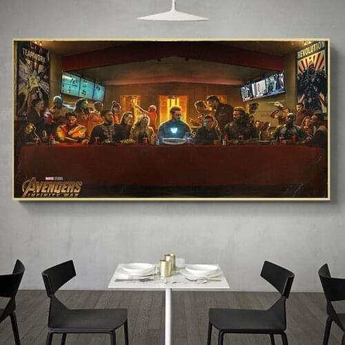 Marvel Superhero Last Supper Creative Oil on Canvas Painting Poster and Print Wall Art Pictures for Living Room Bedroom Decor