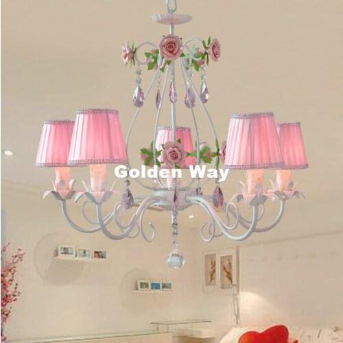 Modern White Pink Rose Style Chandelier Light Luxury Decorative Pendant Lamp Indoor Iron Crystal Chandelier Dining Room Lighting