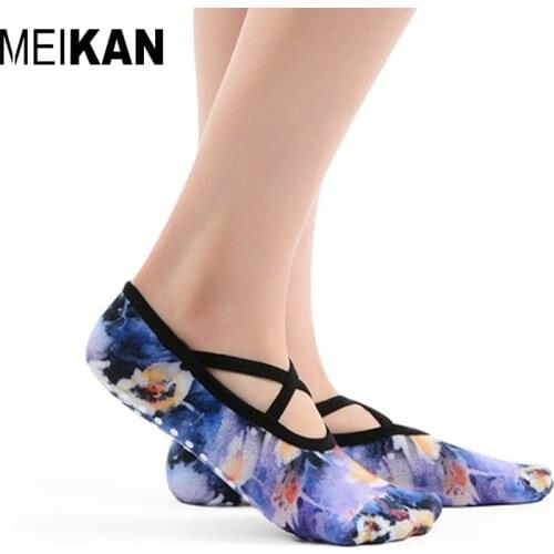 MK1701 MEIKAN Women Printed Yoga Socks Pilates Dance Sox Cross Belt Non-slip PVC Sole Thin for Spring Summer