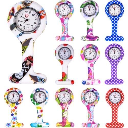Fashion Colorful Silicone Medical Nurse Watches Portable Brooch Fob Pocket Quartz Watch Hanging Pendant with Clip Gift