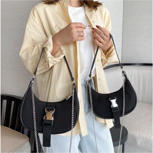 Fashion Baguette Bags Solid Color Nylon Shoulder Bags for Women Chain Designer Luxury Handbag Female Travel Tote Crossbody Bag