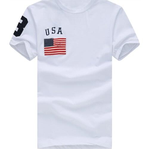 3 stlye NEW Hot Sale classic USA 100%cotton big horse flag polo Short Sleeve mens O-Neck Short homme high quality t shirt
