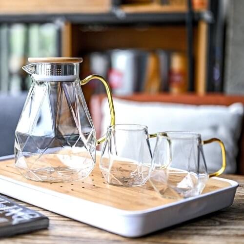 1.5L Diamond Texture Glass Teapot Set Hot Cold Water Water Jug Transparent Coffee Pot Home Water Carafe Heat-resistant Teapot