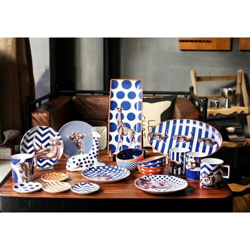 Europe Style Creative Animal Series Wedding Gift Ceramic Dinnerware Sets 18pcs Porcelain Tableware Mugs/Rice Bowls/Plates Dishes