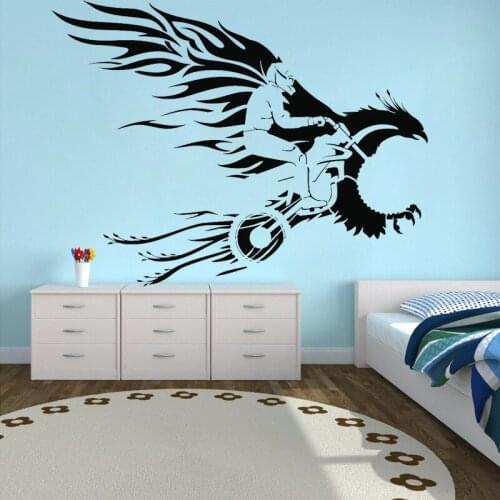 Motorcycle Wall Sticker Motorcyclist Decal Phoenix Fire Home Decor Boys Room Decoratiom Freestyle Motocross Mural O170