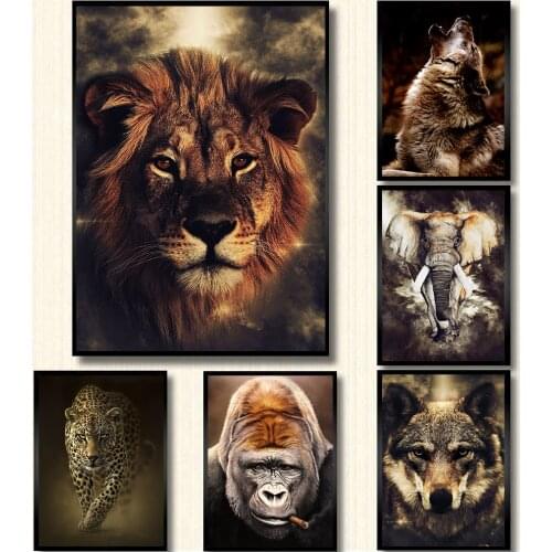 Animals Wall Art Poster Lion Wolf Elephant Leopard Art Canvas Prints Wall Art For Living Room Cuadros Poster Wall Art Home Decor
