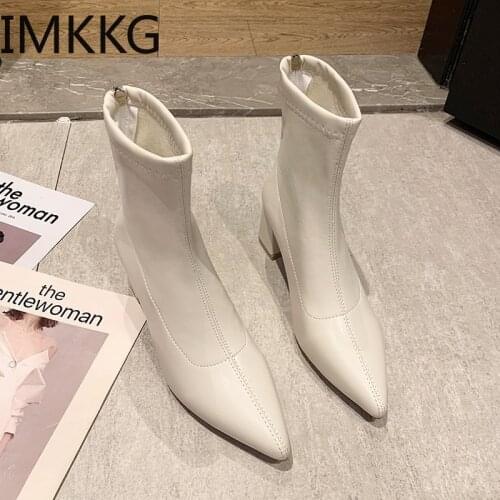 New Womens Boots Autumn Winter 2020 Fashion Pointed thick Heels Short Boots Womens Ankle Boots Sexy Women Shoes
