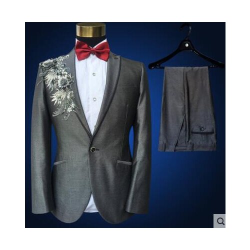 Embroidered sequins clothes men suits designs masculino homme terno stage costumes singers jacket men blazer dance star style