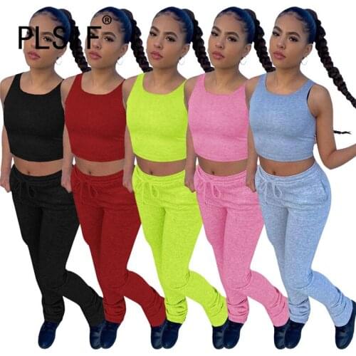 Street Solid Jogger Sweatsuit Basic Fashion Womens Set Tank Tops and Pant Matching Two Piece Outfits Active Tracksuit
