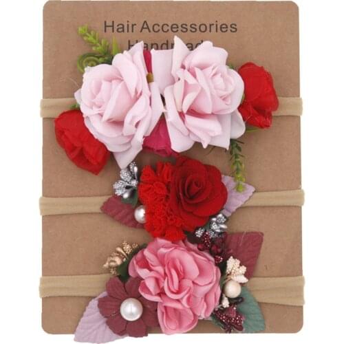 3 Pcs/Set, Colorful Flower Nylon Hair Bands for Girls Kids Floral Head wear Newborn Party Children Hair Fashion Accessories