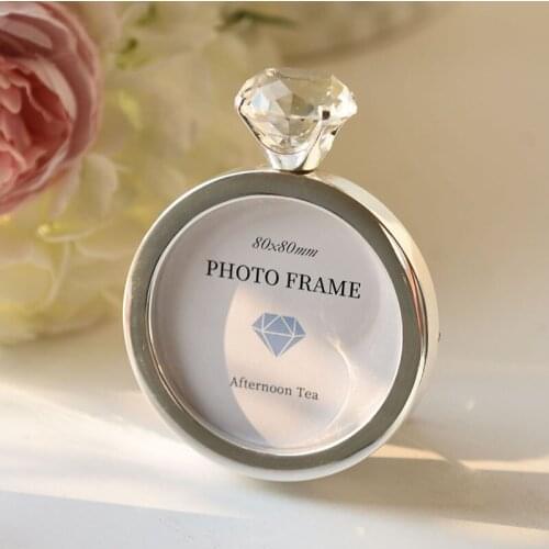 Luxury 3 Inch Metal Round Desktop Crown Photo Frame with Diamond picture holder Wedding Gift Craft Home Decoration