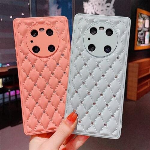 Luxury Cand Color Glitter Diamond Phone Case For Huawei P50 Pro Mate 40 Nova 8 pro Fashion Texture Grid Macarons Bumper Cover