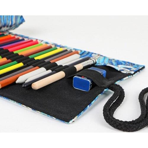 12/24/36/48/72 Holes Canvas Roll Up Pencil Bag Pen Curtain Case Makeup Wrap Hold