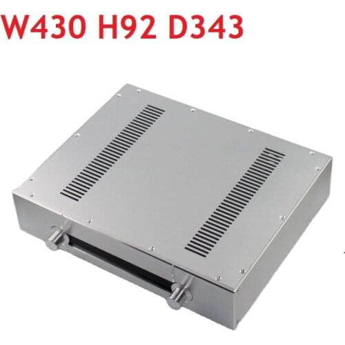 Up Vents DIY Silver Heat Sink Power Amplifier Chassis Preamp Decoding Case Front Window Aluminum Audio Shell W430 H92 D343