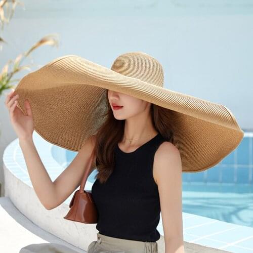 Summer French Style Elegant 30cm Oversized Sun Hats For Women Female Summer Beach Hat Sunscreen High Quality Cap Chapeu Feminino
