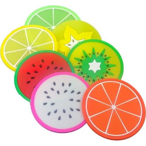 Fruit Silicone Coaster Mats Pattern Colorful Round Cup Cushion Holder Thick Drink Tableware Coasters Mug SN1278