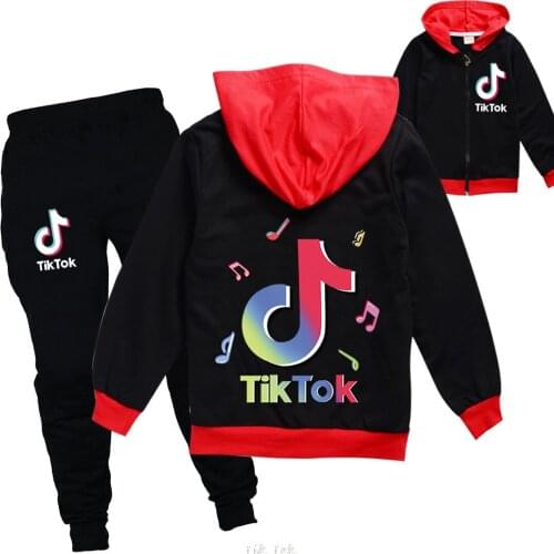 TIK TOK Spring and autumn style childrens long sleeve zipper jacket + casual pants childrens suit