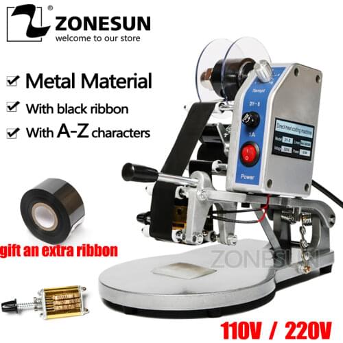 ZONESUN DY-8 Color Ribbon Hot Printing Machine Direct Thermal Foil Manual Stamp Printer Coding Machine Date Ribbon Coder