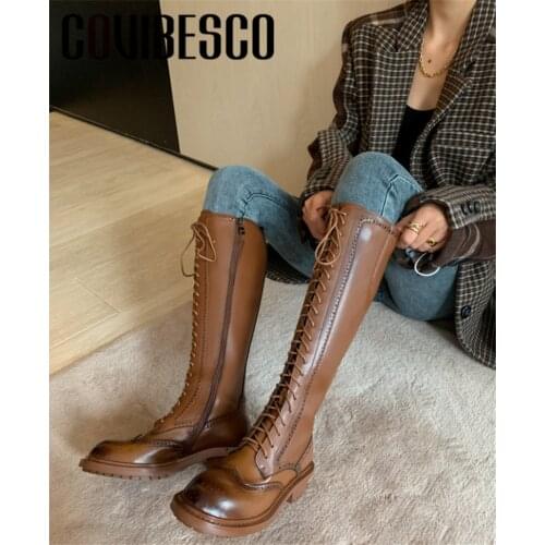 COVIBESCO 2021New Woman Knee High Boots Autumn Winter Warm Cow Leather Basic Shoes New Arrial Fashion Boots