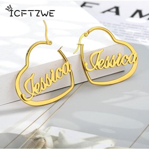 Custom Name Heart Earrings For Women Stainless Steel Gold Personalized Heart Letter Earring Fashion Jewelry Best Friends Gift