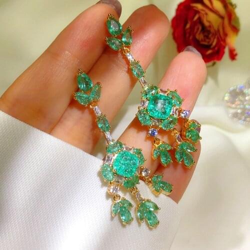 Luxury Vintage Green Broken Earring Zircon Crystal Butterfly Petal Ear Studs For Women Design Long Jewelry Wedding Birthday Gift