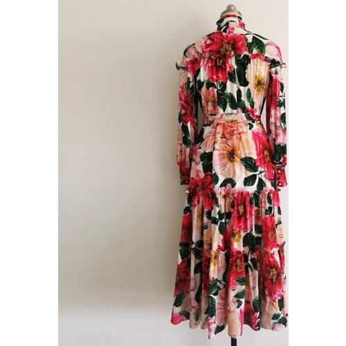 Women Runway Fashion 2021 Spring Summer Flower Print Ruffles Long Elegant Party Holiday Bohemian Dress