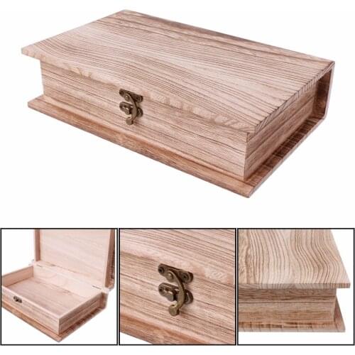 1Pc Wooden Hinged Lockable Box Book Shape Jewellery Storage Case Home Crafts Sundries Organizer Storage Box Gift C42
