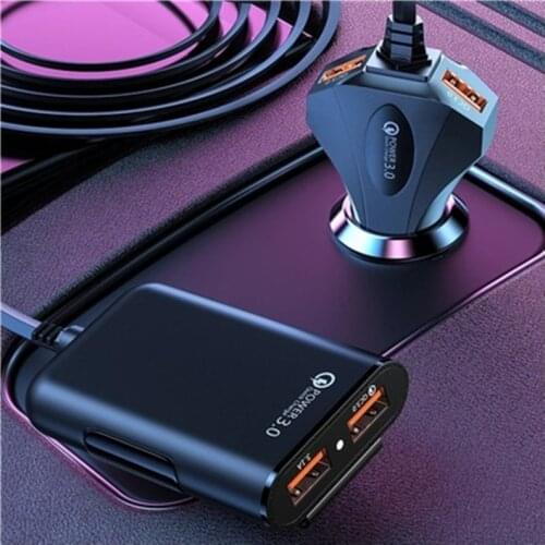 12A One With Four 4USB Car Charger With Cable QC3.0 Fast Charge Front And Rear Adapter Socket Suitable For DC 12V-DC16V Model